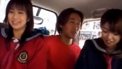 Airin Okui And Chick In School Uniform Suck Boners In The Car