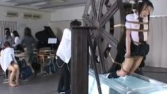 Japanese Schoolgirls Punished On Waterwheel
