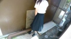 School-Girl Has Fun With Herself Outside