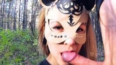 Sweet School-Girl Masturbates And Blows Penis In The Forest – Public Blow Job