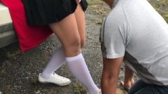 School-Girl Slave Blow Job Misstress In White Knee Socks Femdome