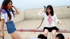 Two Japanese Whores Enjoy Humiliating Their Slaves