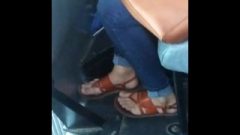 Candid Hispanic Highschool Nubile Feet In Bus