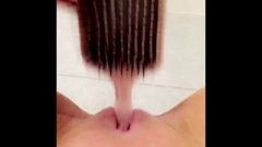 Hungry Young Bangs Her Small Fanny With Hairbrush In College Toilet