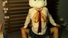 Unicorn School Girl Spin Penis With Clamps In Her Nipps